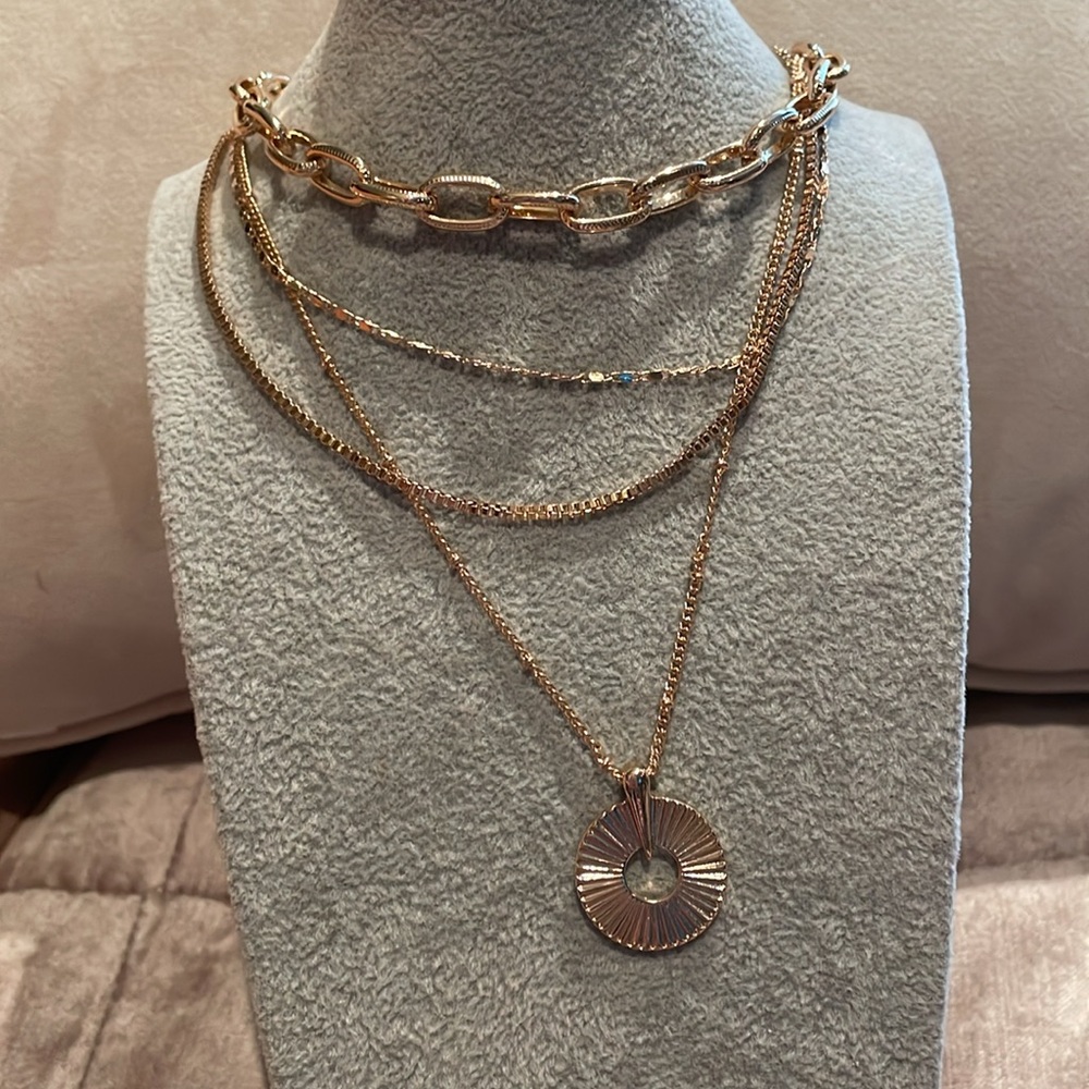 Medallion Layer Necklace Chain Link Gold 4 Strand Revolve